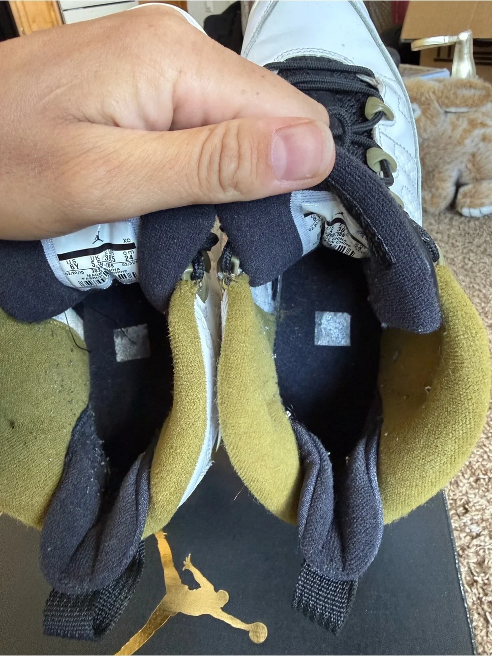 Jordan Kids' White and Olive High-Top Sneakers